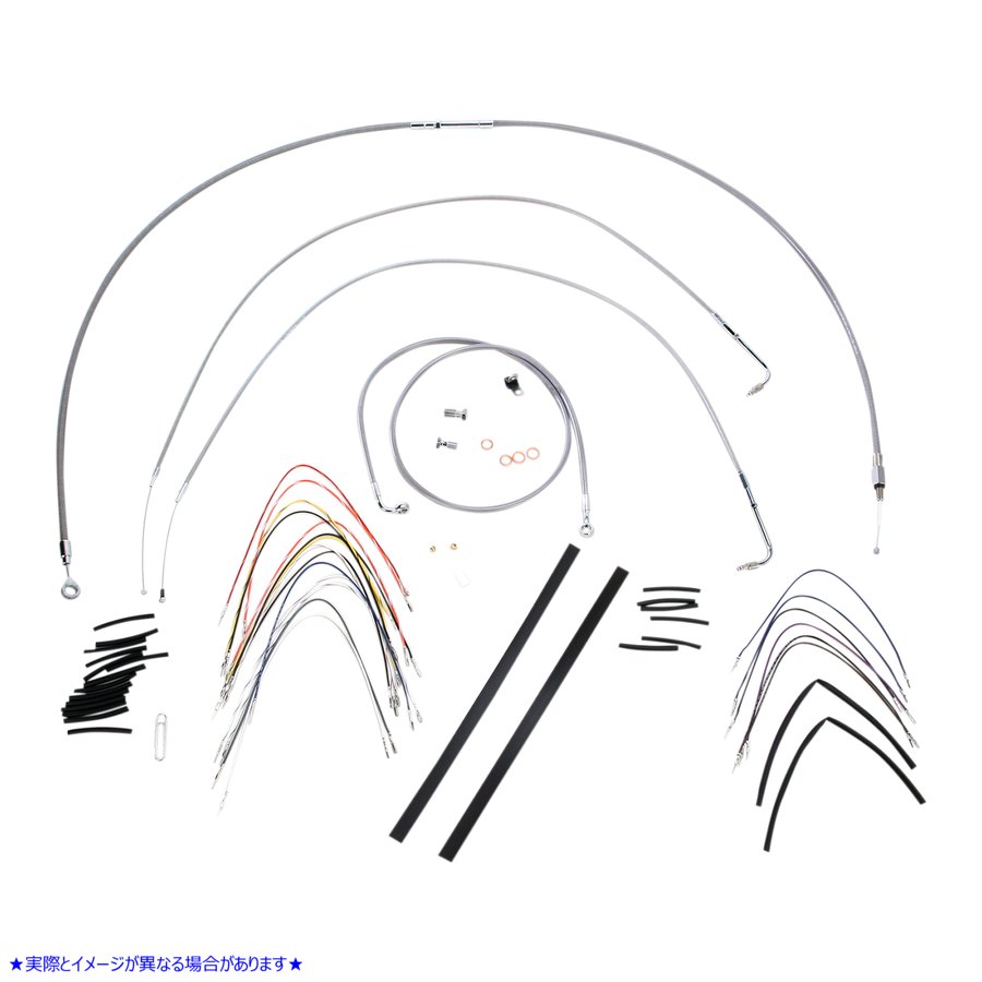 取寄せ ステンレス編み込みハンドルバーケーブル/ブレーキラインキット - 14インチ エイプハンガーハンドルバー バーリーブランド Complete Stainless Braided Handlebar Cable/Brake Line Kit - 14 Ape Hanger Han B30-1050 06100711