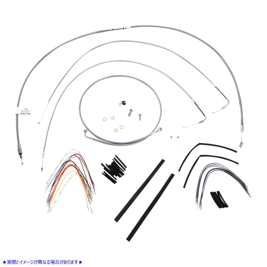取寄せ ステンレス編み込みハンドルバーケーブル/ブレーキラインキット - 14インチ エイプハンガーハンドルバー バーリーブランド Complete Stainless Braided Handlebar Cable/Brake Line Kit - 14 Ape Hanger Han B30-1051 06100712
