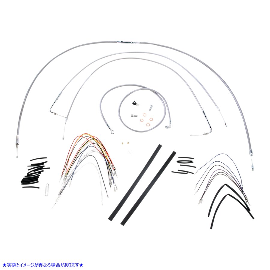 取寄せ ステンレス編み込みハンドルバーケーブル/ブレーキラインキット - 14インチ エイプハンガーハンドルバー バーリーブランド Complete Stainless Braided Handlebar Cable/Brake Line Kit - 14 Ape Hanger Han B30-1052 06100713