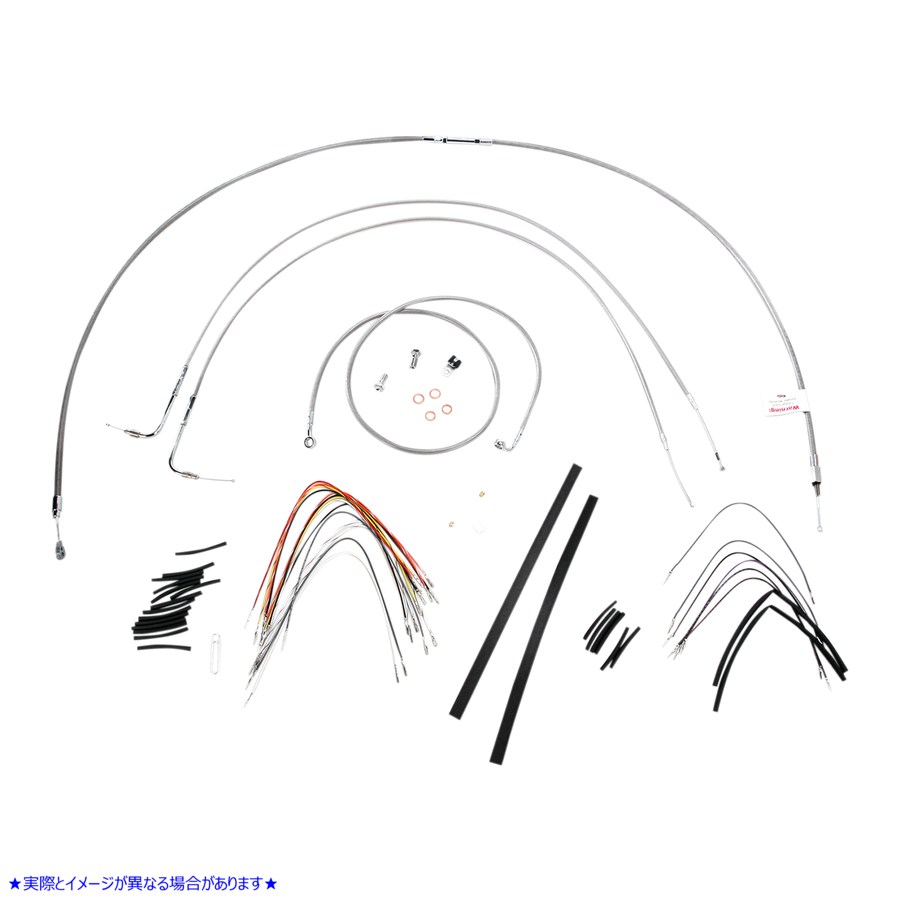 取寄せ ステンレス編み込みハンドルバーケーブル/ブレーキラインキット - 16インチ エイプハンガーハンドルバー バーリーブランド Complete Stainless Braided Handlebar Cable/Brake Line Kit - 16 Ape Hanger Han B30-1054 06100715