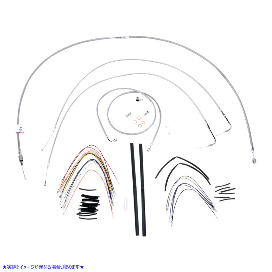 取寄せ ステンレス編み込みハンドルバーケーブル/ブレーキラインキット - 16インチ エイプハンガーハンドルバー バーリーブランド Complete Stainless Braided Handlebar Cable/Brake Line Kit - 16 Ape Hanger Han B30-1056 06100717