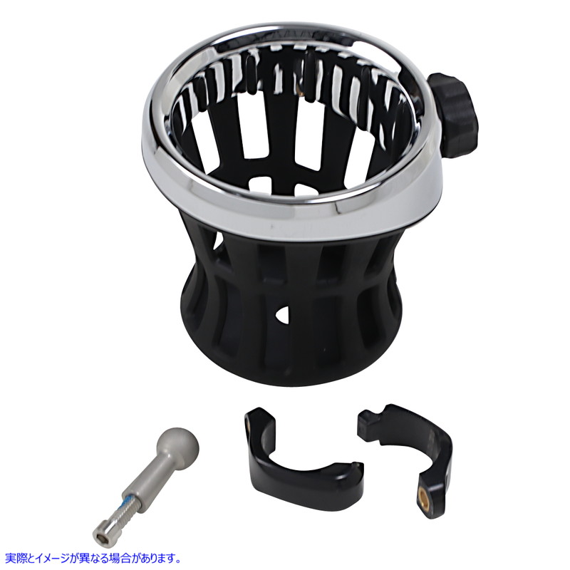 取寄せ ドリンクホルダー - 1-1/4インチ ハンドルバーマウント - クローム/ブラック シロ Drink Holder - 1-1/4 Handlebar Mount - Chrome/Black 50415 06360024