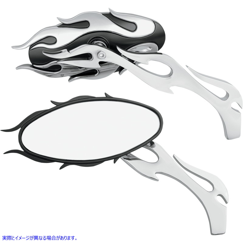 取寄せ フレイムオーバルミラー - ブラック/クローム ドラッグスペシャリティーズ Flame Oval Mirror - Black/Chrome 0640-0483 06400483