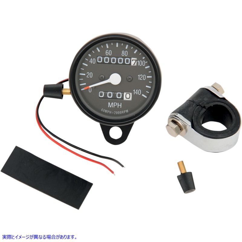 取寄せ 2.4インチ MPH ミニ LED 機械式スピードメーター/インジケーター/トリップ - ブラックハウジング - ブラックフェイス - 2:1 ドラッグスペシャリティーズ 2.4 MPH Mini LED Mechanical Speedometer/Indicator 2210-0251 22100251