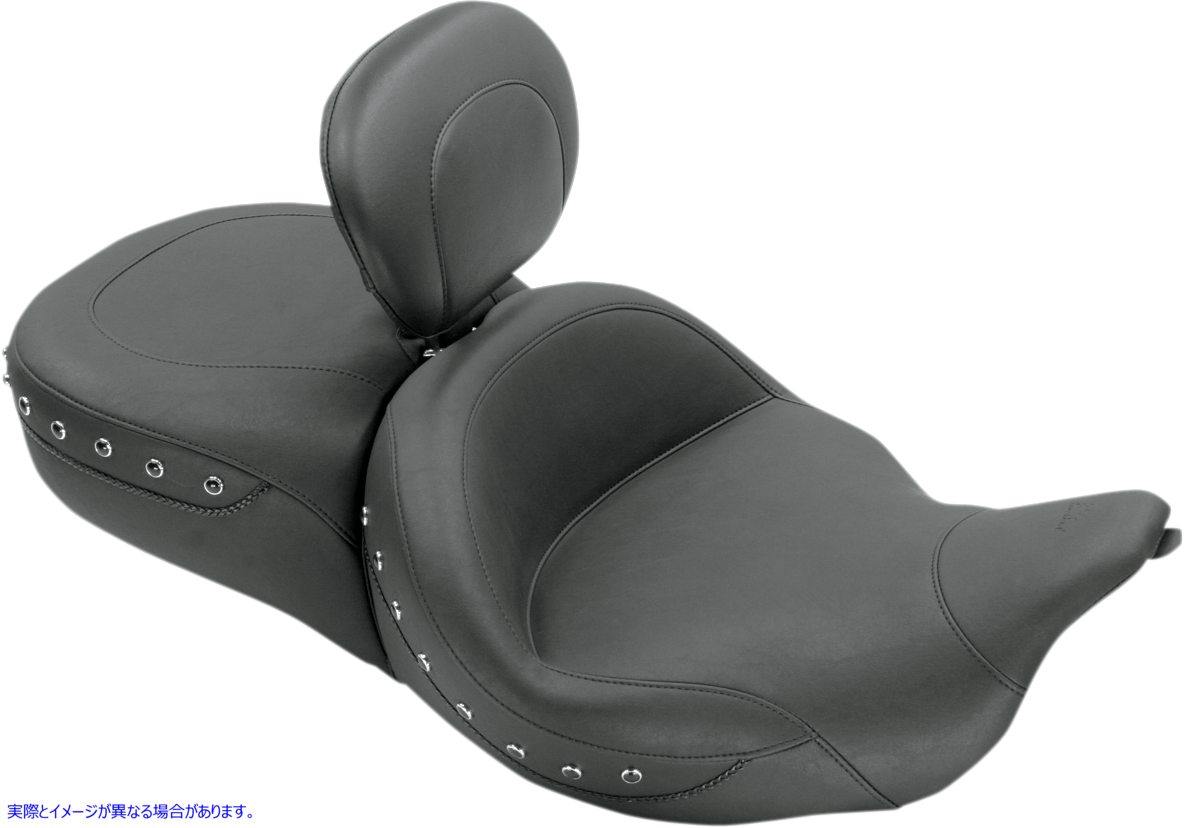 取寄せ ドライバーバックレストオプションを備えたスーパーツーリング2アップシート マスタング Super Touring Seat - Black Studded - Driver's Backrest 79586 08010567