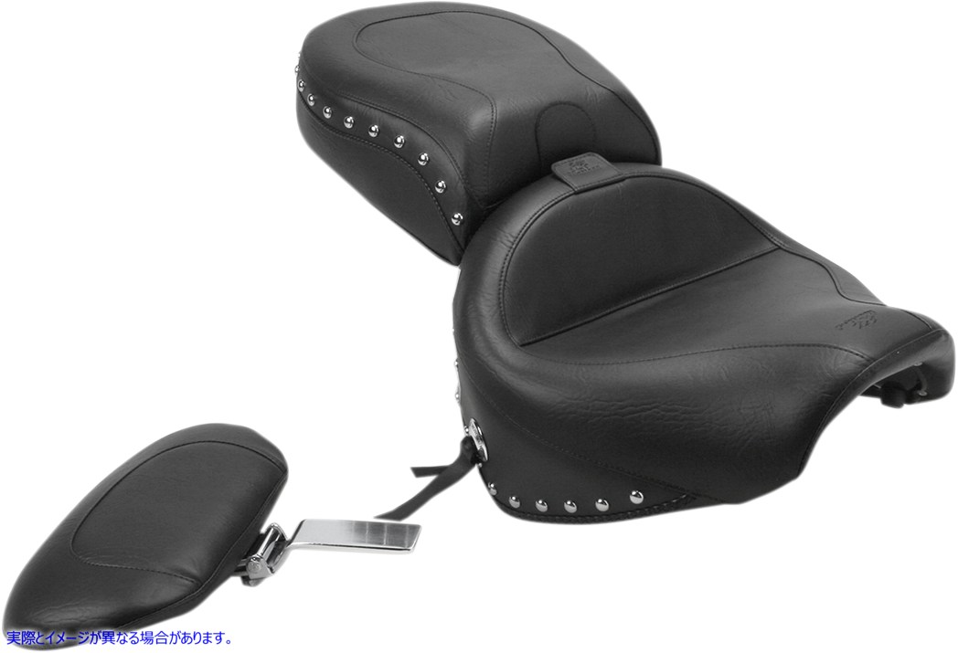 取寄せ ワイドツーリング2アップシート マスタング Seat - Wide Touring - With Driver Backrest - Two-Piece - Chrome Studded - Black w/Conchos 79190 08100407