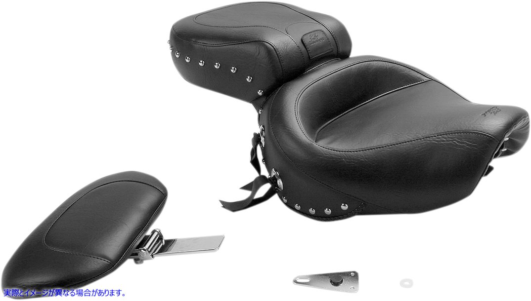 取寄せ ワイドツーリング2アップシート マスタング Seat - Wide Touring - With Driver Backrest - One-Piece - Chrome Studded - Black w/Conchos 79237 08100415