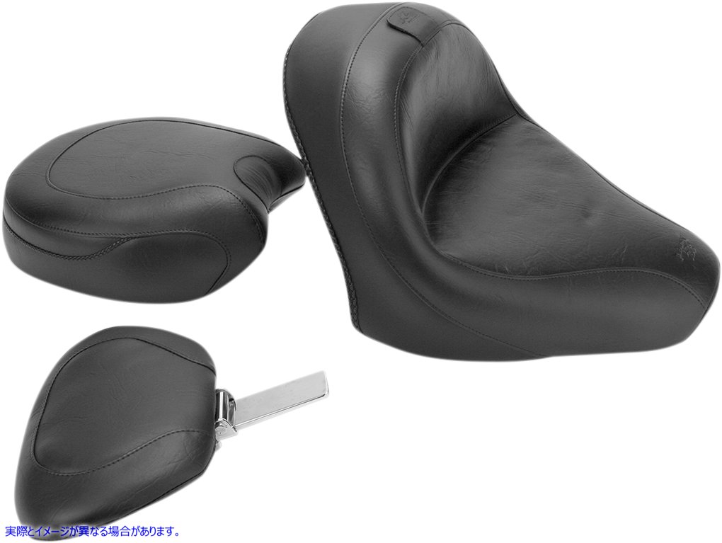 取寄せ ビンテージワイド2アップツーリングシート マスタング Seat - Vintage - Wide - Touring - With Driver Backrest - One-Piece - Smooth - Black - VTX1300 79327 08100428