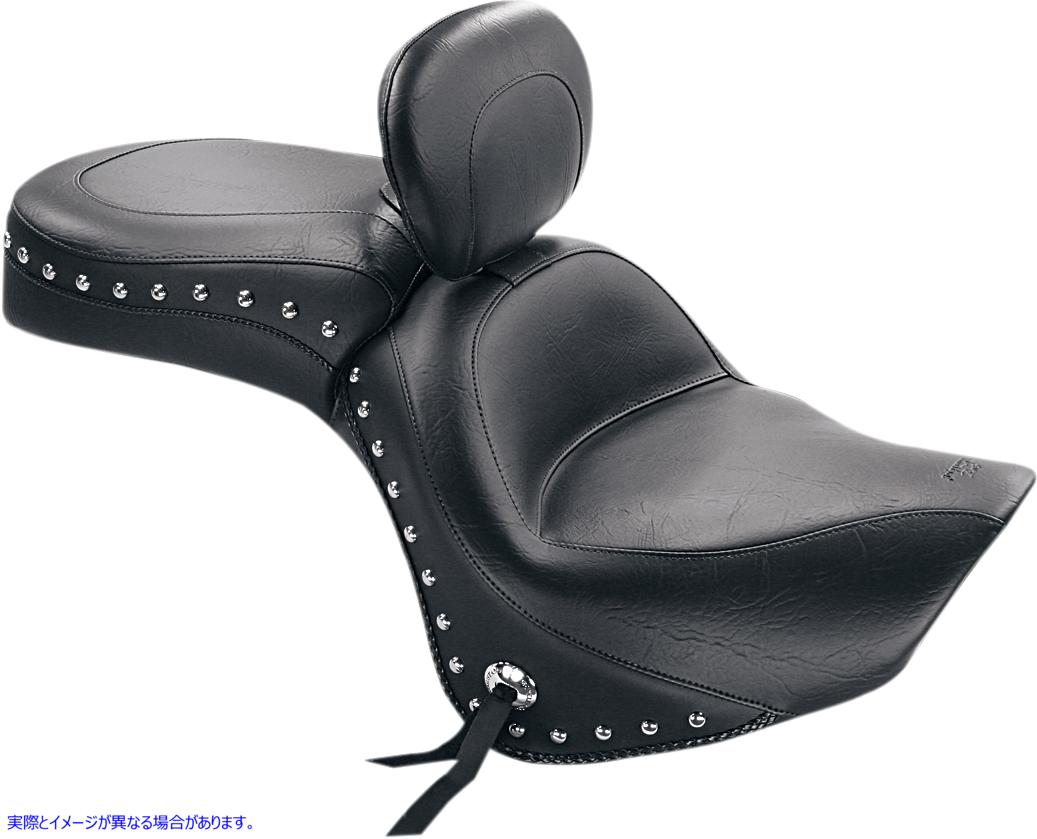 取寄せ ワイドツーリング2アップシート マスタング Seat - Wide Touring - With Driver Backrest - One-Piece - Chrome Studded - Black w/Conchos 79416 08100507