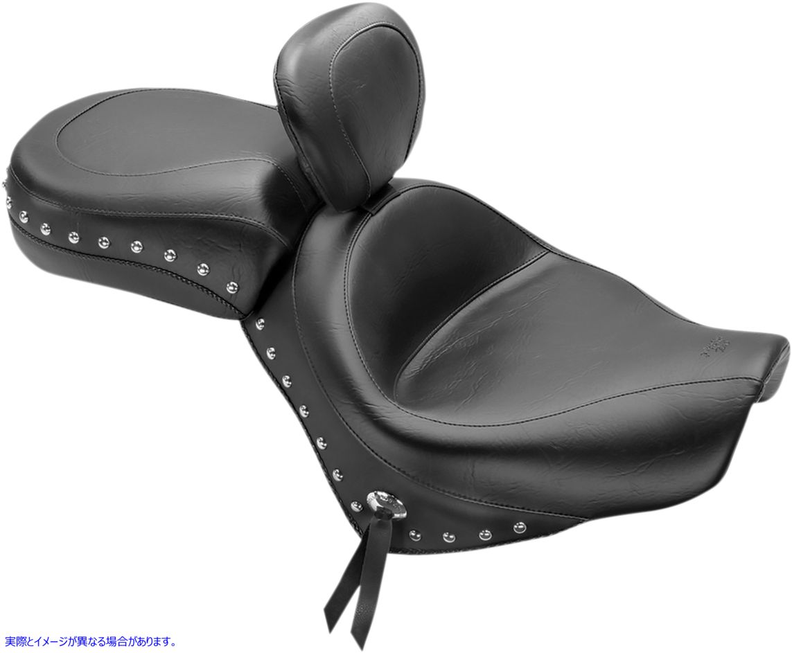 取寄せ ワイドツーリング2アップシート マスタング Seat - Wide Touring - With Driver Backrest - Two-Piece - Chrome Studded - Black w/Conchos 79470 08100563