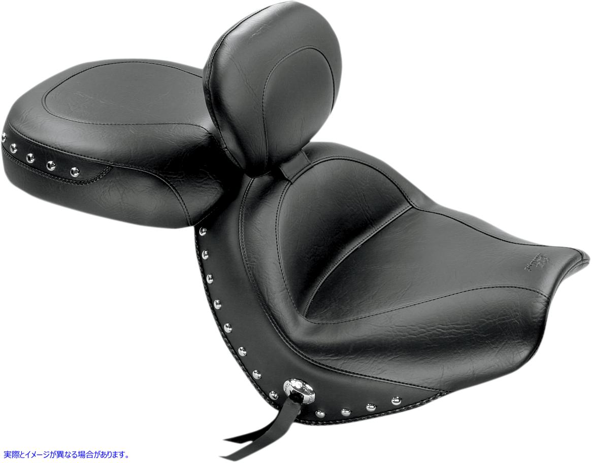 取寄せ ワイドツーリング2アップシート マスタング Seat - Wide Touring - With Driver Backrest - Two-Piece - Chrome Studded - Black w/Conchos 79560 08100675