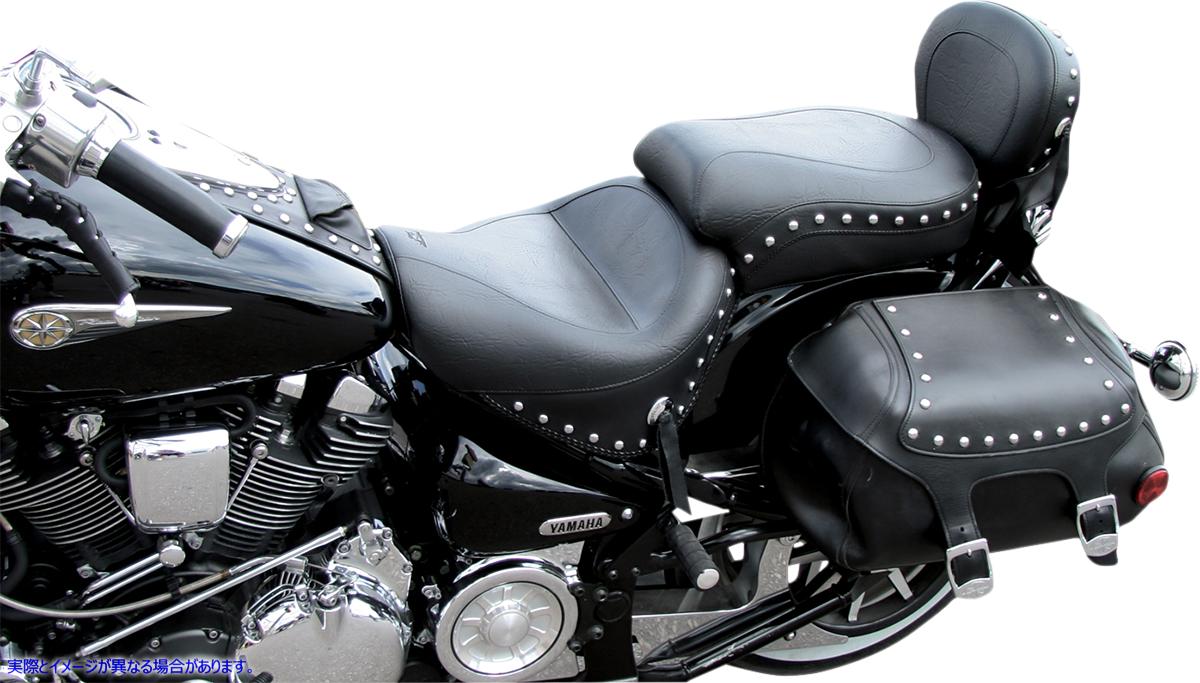 取寄せ ワイドツーリング2アップシート マスタング Seat - Wide - Touring - Without Backrest - Two-Piece - Chrome Studded - Black w/Conchos - Roadstar 75216 DS900754